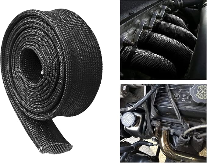 Heat Shield Sleeve Fuel Line Heat Shield Auto Hose Spark Plug Wire Cover Protectors Boots Roll 2500 Degree for Car&Auto Wire Loom Brake Cable (3/4" IDX10', BLACK)