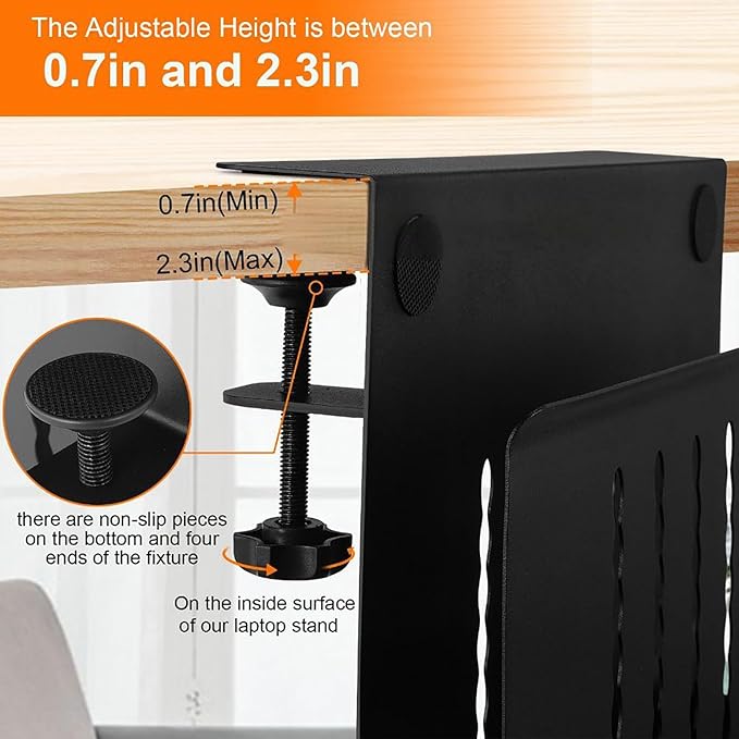 Desk Side Storage Organizer, Metal Hanging Laptop Mount with Anti-Scratch Silicone, No Drill Under Desk Cable Management Tray for Office and Home,Black