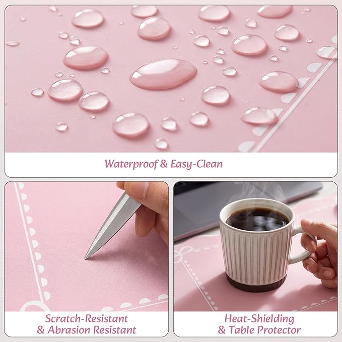 Scalloped Bow Desk Mat Cute Coquette Large Mouse Pad Kawaii Cottagecore ‌Vintage‌ Rustic Keyboard Pad Nonslip 2026 Graduation Gift with Stitching Waterproof Gaming(Pink)