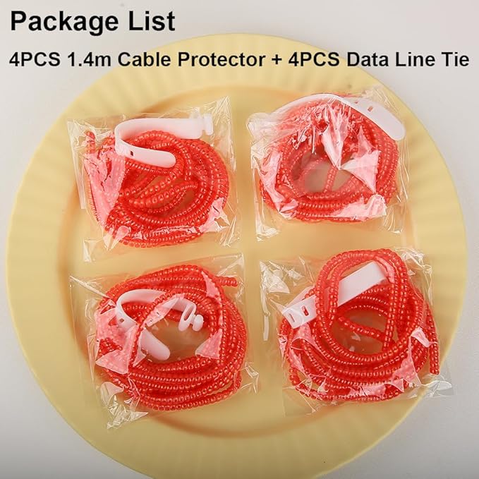 4pcs 1.6M(5.25FT) Spiral Cable Protector, Multicolor Suitable for Most Phone/Pad/Laptop USB Wire Cord Savers Protection Cover Anti-Break Wrap Charger Data Line Cables Sleeves, Laser Red