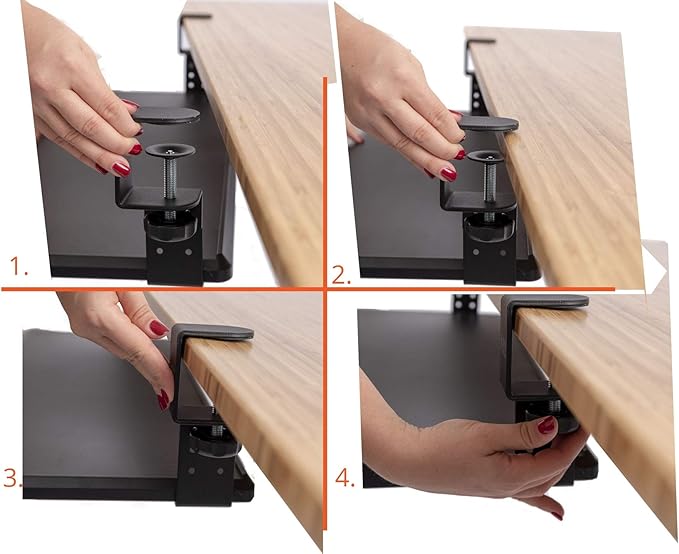 Stand Up Desk Store Large Clamp-On Retractable Adjustable Height Under Desk Keyboard Tray | for Desks Up to 1.5" (Large, 33" Wide)