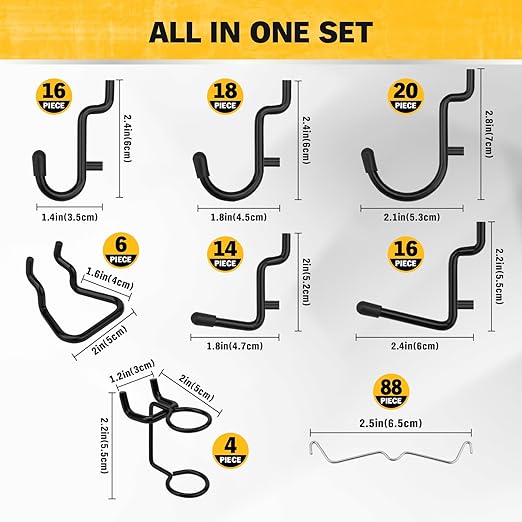 ELEAD 200-Piece Extra Thick Pegboard Hooks Set, 1/4" Heavy Duty Black Peg Board Organizer Accessories, Metal Pegboard Accessories with Pegs Lock, Peg Board Hooks for Hanging