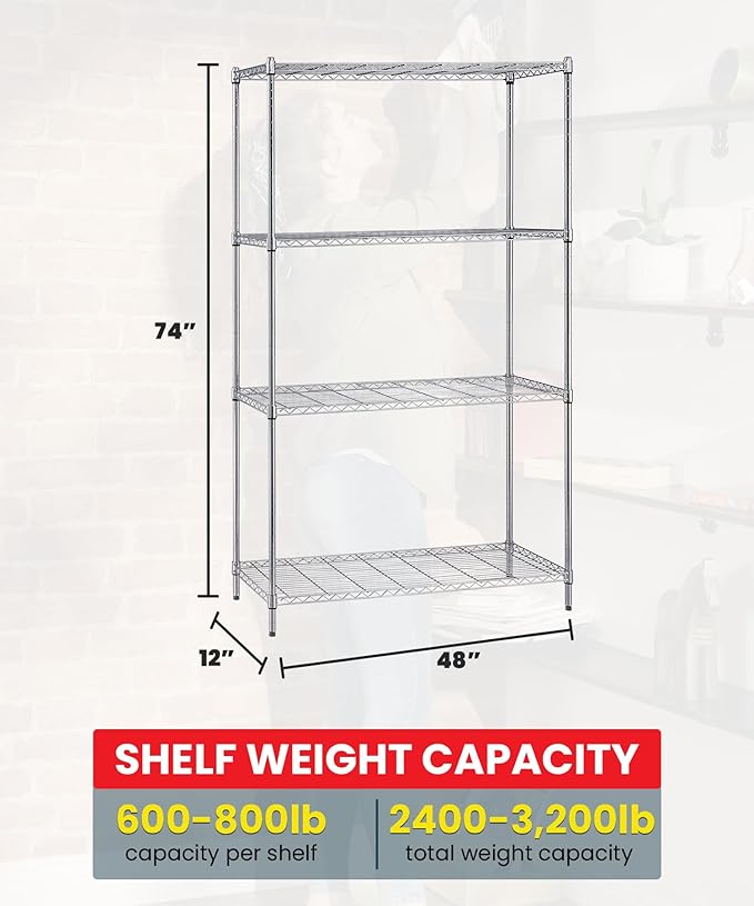 Quantum Storage Systems WR74-1248C Starter Kit Wire Shelves Chrome 4 Shelves 74" H x 48" W x 12" D