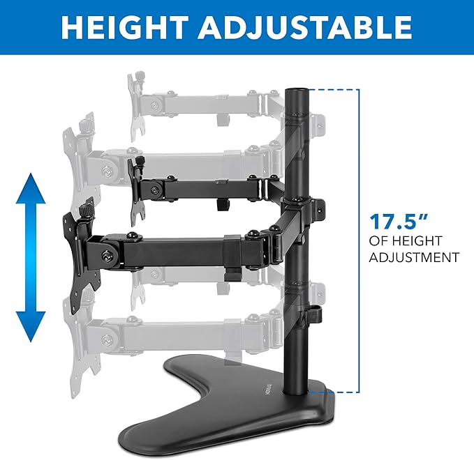 Mount-It! Dual Monitor Stand for Desk - Double Monitor Mount for 2 Screens up to 32 Inch and 17 Lbs - Free-Standing Base Swivel, Tilt, Rotates 360 Adjustable Arms - VESA Compatible High Grade Steel