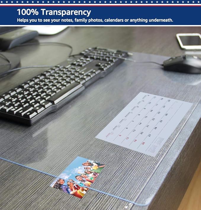24 X 60 Inch XL Desk Pad Protector Clear Desk Mats Blotter on Top of Desks for Laptop Computer Keyboard PVC Vinyl Large Desktop Writing Mat Cover With Mouse Pad Transparent Waterproof Wipeable Plastic