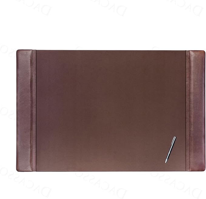 Dacasso 38” x 24” Luxury Chocolate Brown Leather Desk Pad w/Side Rails - Executive Desk Surface Protector - Leather Desk Blotter for Writing