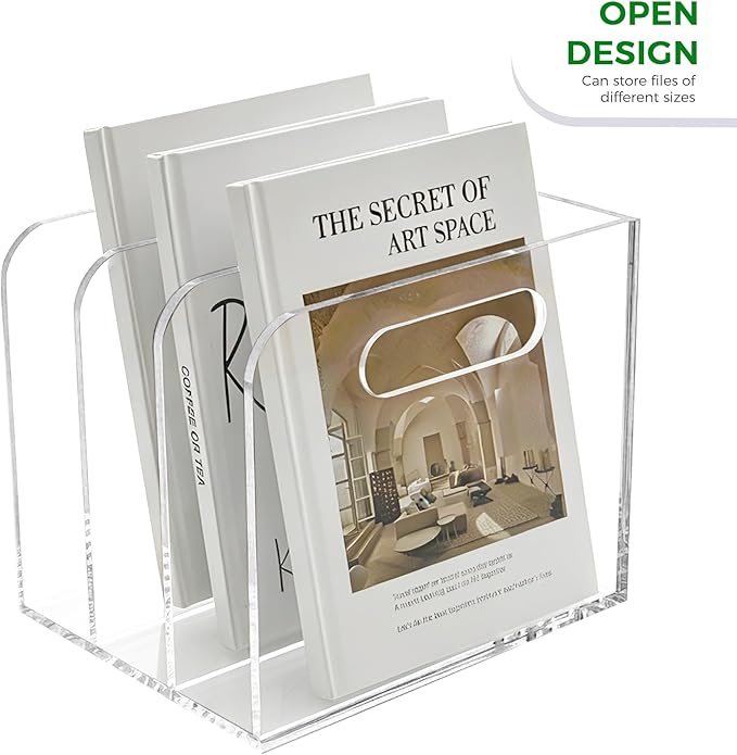 Lovemolly 3-Slot Clear Acrylic Magazine File Holder, Vertical Desk Organizer with Handle – No-Assembly Document Sorter for Office & Home, 7.48 x 6.69 x 6.3 in