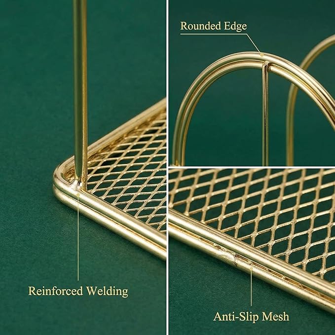 File Sorter Organizer, 5 Section Magazine Holder Rack, Desktop Round Wire Book Stand for Mail, Paper, Document, Folder, Record and Desk Accessories, Gold
