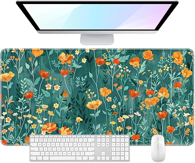Desk Pad, 32" x 16" XXXL Extended Large Gaming Mouse Pad, Desktop Decor Desk Mat, Men Women Office Supplies and Accessories, Cute Anime Mouse Mat for Laptop & Keyboard, Colorful Flowers