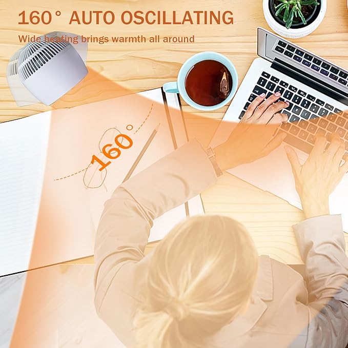 Space Heater,Small Space Heater,1200W Desk Heater for Office,160° Lateral Auto Oscillating,3 Gears Adjustable,PTC Ceramic Heating,Tip-over & Overheat Protection,Fast Heating,Cold And Hot Air