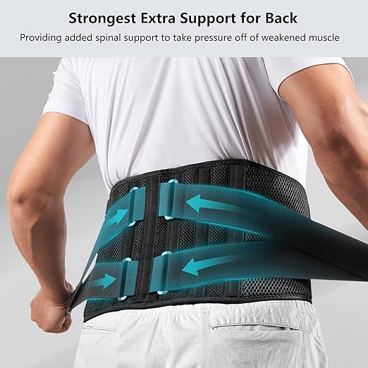 FREETOO Air Mesh Back Brace for Men Women Lower Back Pain Relief with 7 Stays, Adjustable Back Support Belt for Work, Anti-skid Lumbar Support for Sciatica Scoliosis (XXL(waist:53''-67''), Black)