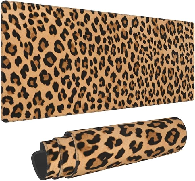 Leopard Skin Pattern Large Mouse Pad & Desk Mat Cheetah Print Extended Mousepad Non-Slip Rubber Base Laptop Computer Keyboard Pad for Gaming, Office & Home Decor, XL - 31.5" X 11.8"