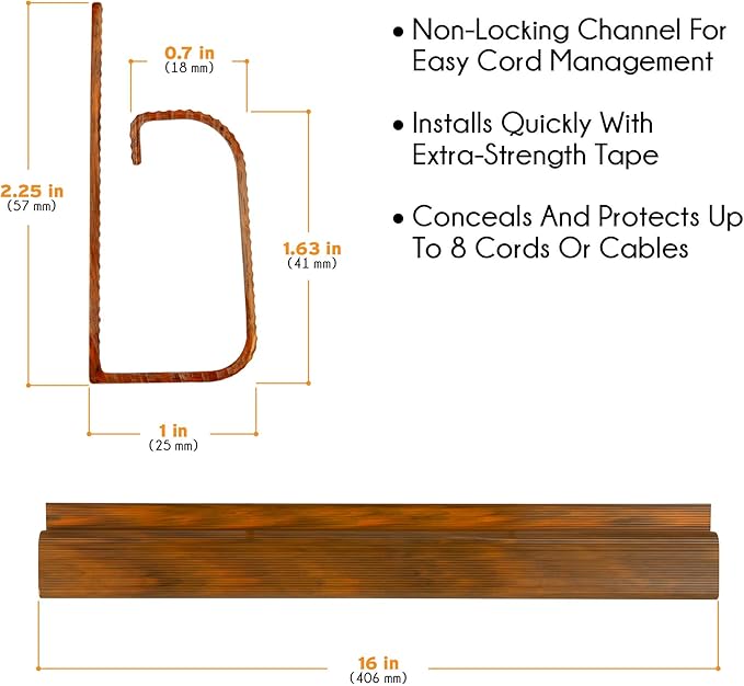 Cable Management Kit - 5-Pack 16-Inch J Channel Wire Organizers for Cords - Easy to Install Cord Hider Kit for Desk, Office, and Kitchen Use - Cable Management Under Desk by Simple Cord (Brown)