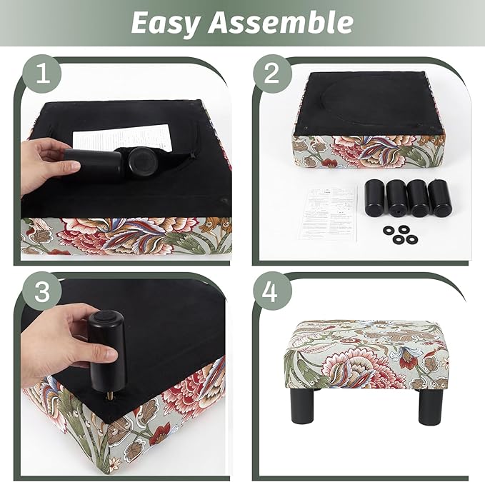 Joveco Small Foot Rest Stool Ottoman, 15" Fabric Square Footstool Upholstered Footrest for Chair, Under Desk, Office, Living Room, Boho Floral