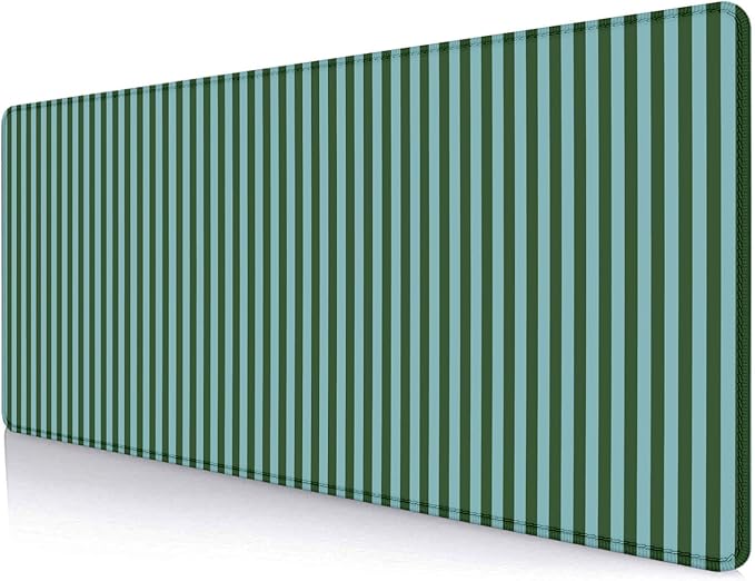 Green Teal Stripes Pattern Extended Mouse Pad, Modern Colorful Non-Slip Large Desk Mat for Office Gaming Laptop, Custom Desk Decor Gaming Mousepad for Computer Desktop, 31.5 x 11.8 inch