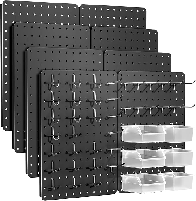 Peg Board for Tools, 8 Pack Metal Pegboard Wall Organizer with Hooks,14.76"×10.82" Black Pegboard Panels for Walls Home, Garage Tool Storage, Kitchen, Office Organization, Craft Room
