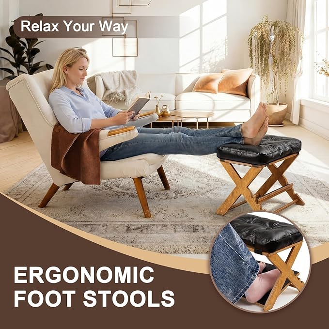 Unittype Double Step Foot Rest for Under Desk – Ergonomic Footrest with Massage Surface, Non-Slip Adjustable Wooden Foot Stool with Cushion for Improving Sitting Posture, Office Work & Home(Walnut)