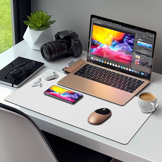 Large Leather Desk Pad Protector,27.5inch x 13.7inch,Non-Slip Durable Office Desk Mat for Writing, Computer, Laptop, Mouse Pad & Desktop Use,Desk Protector Mat,White