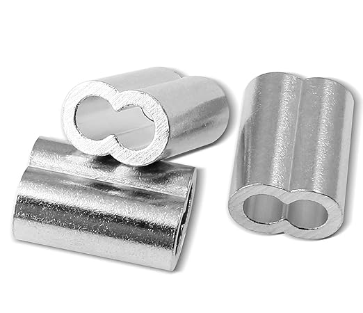 50pcs 3/16 Inch Aluminum Crimping Loop Sleeve for Wire Rope and Cable, Double Hole Type