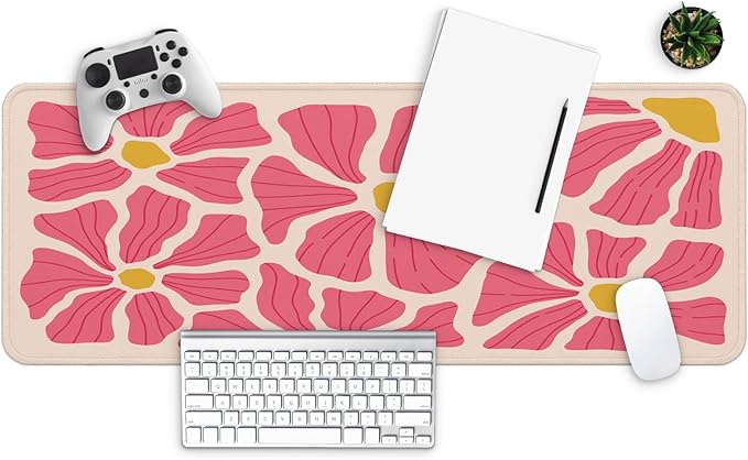 MAY FLOWER Gaming Mouse pad, Large Laptop Mousepad, Full Keyboard Mat, Long Computer Mouse Mat for Home and Office, Anti-Slip Rubber Base, 31.5 x 11.8 Inches (Pink Flower)