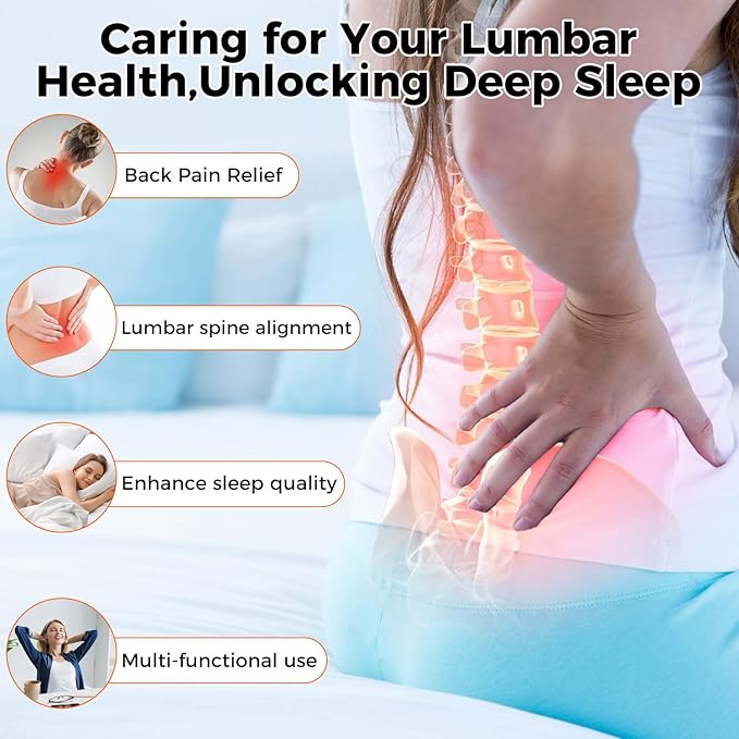 Lumbar Support - Ergonomic Waist Pillow for Back Pain Relief & Spinal Alignment, Adjustable Strap, Breathable Memory Foam for Office & Sleep.