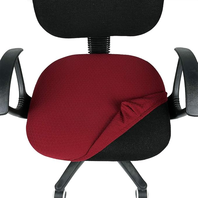 Smiry Stretch Jacquard Office Computer Chair Seat Covers, Removable Washable Anti-dust Desk Chair Seat Cushion Protectors - Burgundy