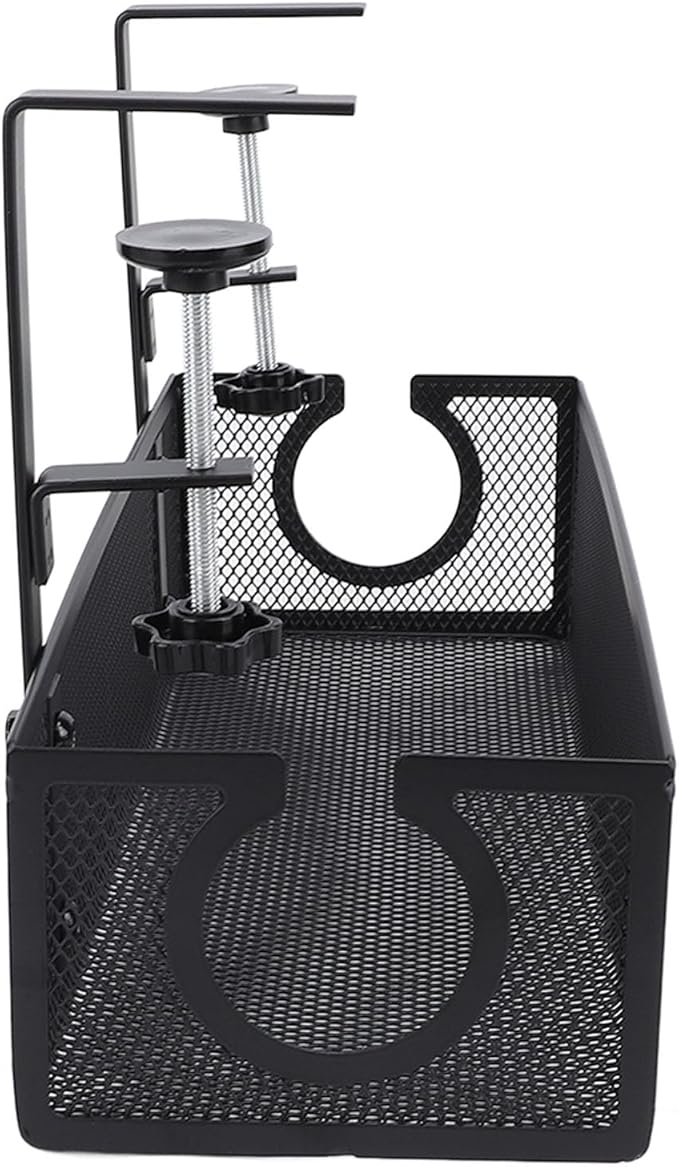 TOPINCN Circular Hole Desk Cable Management Organizer, Trapezoidal Design Cable Management Tray No Drill Steel Clamp Mount Wire Organizer for Home Office Standing Desk (Black)