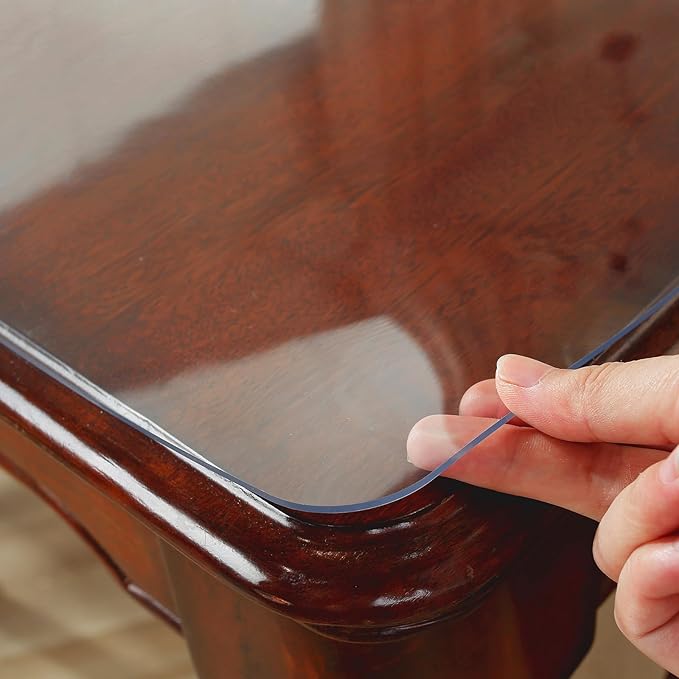 Clear Table Protector 35.4 x 70.9 Inch, 2mm Thick Plastic Table Cover, Waterproof PVC Clear Table Cover Protector, Desk Protector Mat, Writing Desk Pad for Desktop, Coffee & Dining Room Table