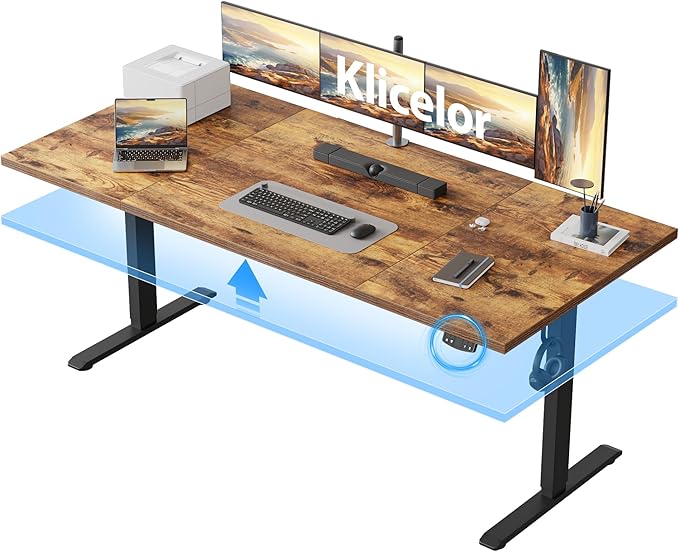 Klicelor 71 Inch Large Electric Standing Desk, Height Adjustable Office Desk, Sit Stand Up Computer Gaming Desk with Memory Preset, Three-Piece Desktop, Rustic Brown