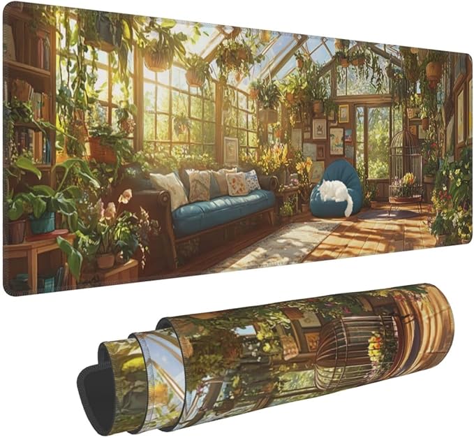 Cat Pattern Mouse Pad 31.5 X 11.8 Inch Big Desk Rubber Base Stitched Edges Keyboard Pad XXL Mouse Mat for Home Game and Office