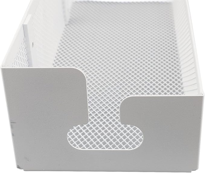 Under Desk Cable Management Tray, Mesh Cable Organizer Box with Clamp Mount for Office Home, No Drill Installation, Sturdy Carbon Steel, White