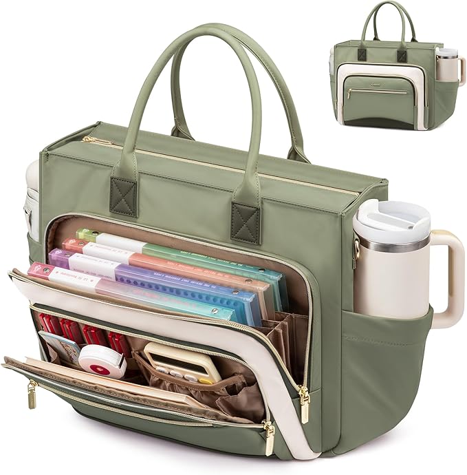 LOVEVOOK Teacher Tote Bag for Women,Laptop bag with Large Cup Holder,Work bag with Accordion File Organizer Pocket,Multi-Pockets Professional Diaper Bag Nurse Bag,Handbag Purse for Work,College,Daily
