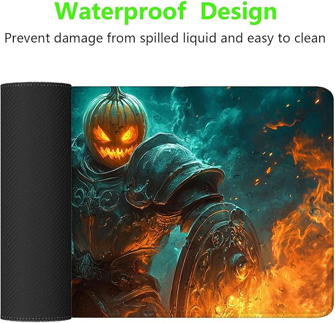 Pumpkin Head Knight Desk Pad Mouse Pad Fantasy Battle Fantasy Legend Extended Gaming Mouse Pad Mat with Stitched Edge Non-Slip Base Big Mouse Pad 31.5"x11.8" Office Computer Keyboard Laptop Home