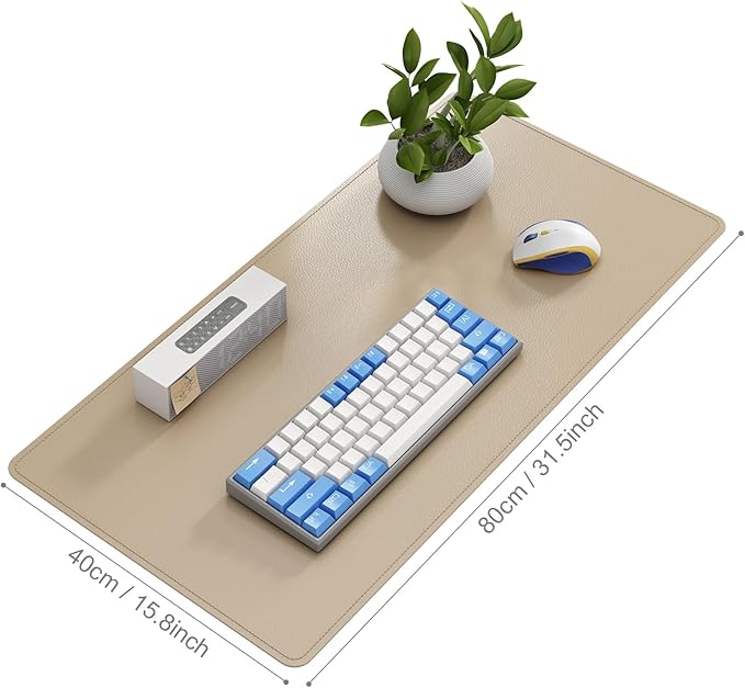 DAWNTREES Desk Mat for Desktop,PU Leather Desk Pad Protector,Non Slip, Large Mouse Pad and Keyboard Mat, Waterproof Writing Pad for Office and Home (Beige)