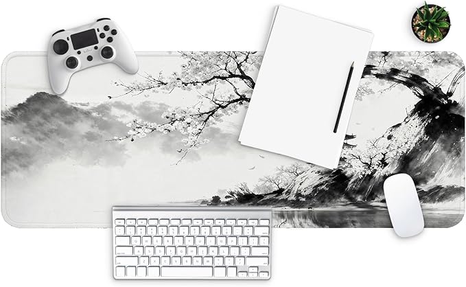 MAY FLOWER Gaming Mouse pad, Large Laptop Mousepad, Full Keyboard Mat, Long Computer Mouse Mat for Home and Office, Anti-Slip Rubber Base, 31.5 x 11.8 Inches (Japanese Cherry Blossom)