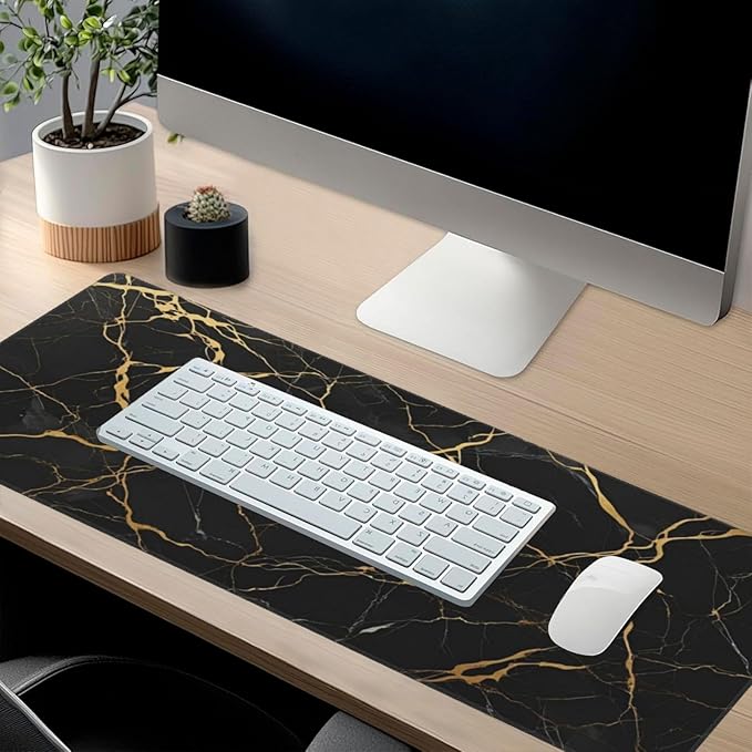 Black Marble Texture Large Mouse Pad & Desk Mat Extended Mousepad with Stitched Edges Non-Slip Rubber Base Laptop Computer Keyboard Pad for Gaming, Office & Home Decor, XXXL - 35.4" X 15.7"