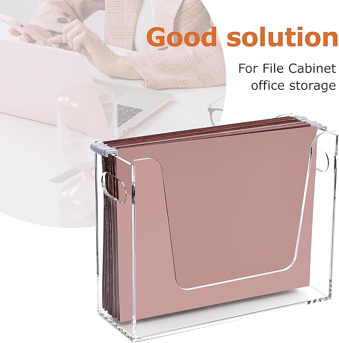 Acrylic Hanging File Organizer, Letter Size Clear File Folder Holder with Handle, Portable Storage Organizer Box for Desk Home Office (No Assembly Required)