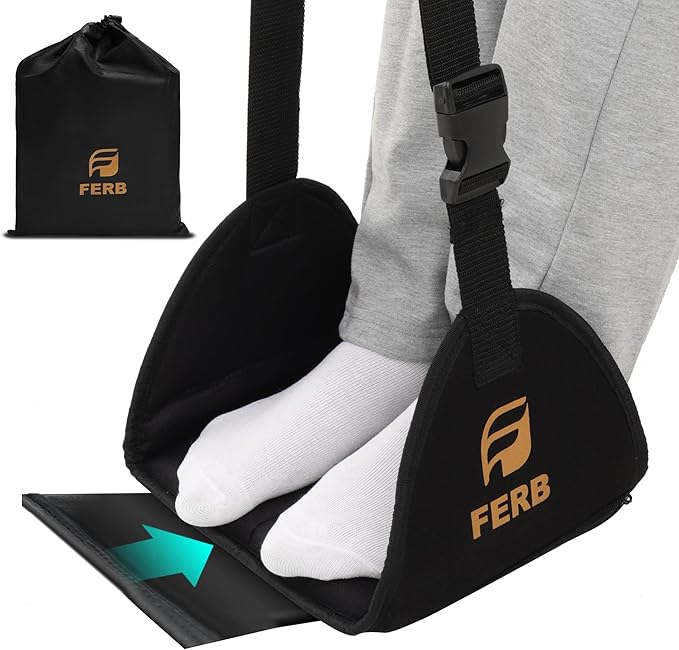 FERB 40 Pack Airplane Portable Footrest - Travel Foot Hammock with Memory Foam for Comfort | Adjustable Office Footrests for Airplane, Train, Bus | Lightweight Travel Accessory