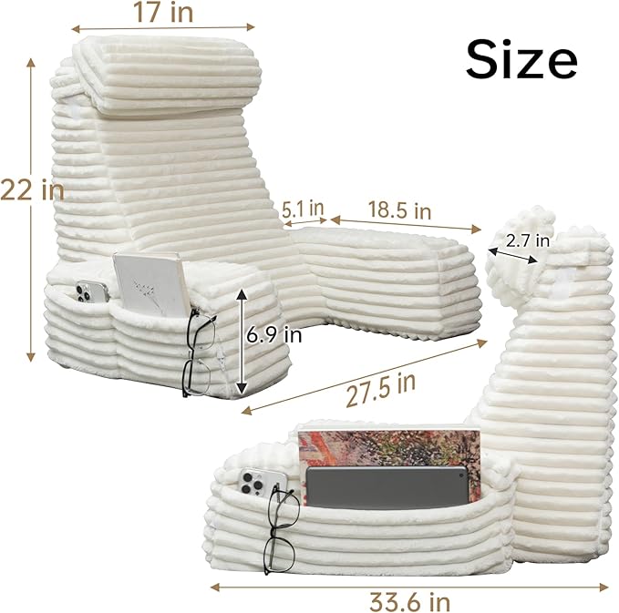 ENITYA Back Pillow for Bed Sitting up, Reading Pillow for Sitting in Bed Adult, Back Support Wedge for Reading/Resting/Post Surgery/Watching TV/Gaming,Ivory