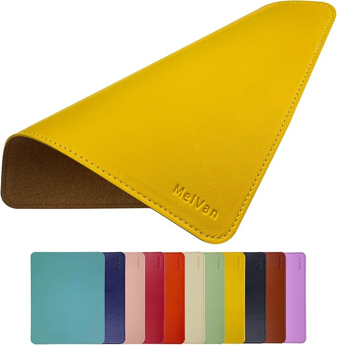MelVan PU Leather Mouse Pad with Stitched Edge, Wood Mousepad, Waterproof Gaming Mouse Pad Mat for Computers, Laptop, Office & Home, 10.2" x 8.3", 1 Pack (Yellow)