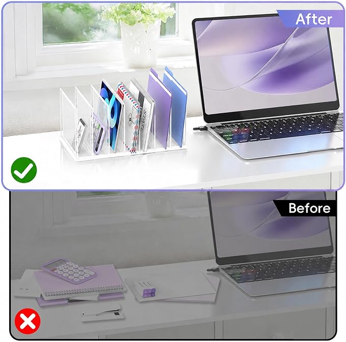 File Organizer for Desk, 7-Section Vertical File Sorter, Paper Holder Organizer Standing Metal File Folder for Office Home Classroom, White