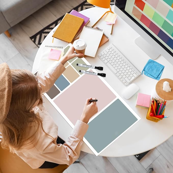 Dry Erase Desk Mat, Large Mouse Pad, Erasable Writing White Board for Making Plans, Self Adhesive Desktop Protector with 2 Wet Erase Markers & 1 Eraser for Home Office School 36"x16" (Boho)