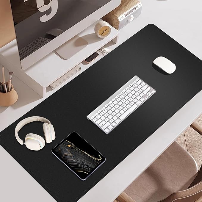 Large Desk Pad 35.4" x 17", Non-Slip Desk Mat with PU Leather & Natural Cork, Waterproof Writing Desk Natural Cork, Computer Mat Desk Protector for Office Home, Black