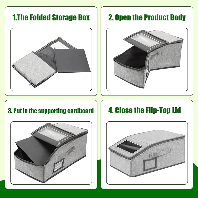 4 Pack Hat Organizer for Baseball Caps, Stackable Hat Storage Box with Clear Window Lid, Holds up to 56 Ball Cap Storage Organizer, Foldable Hat Box Holder for Closet Bedroom Shelf (Grey)