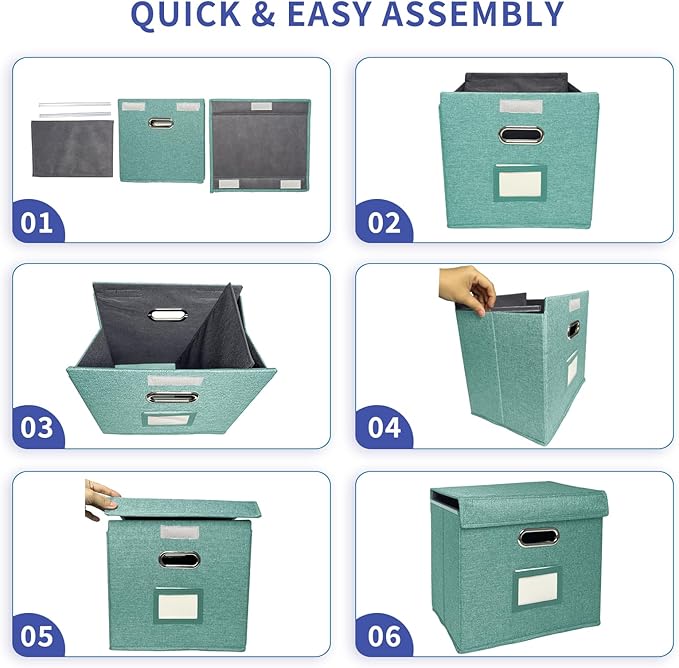 2 Pack Hanging File Folder Box with Lid, Durable Letter Size Filing Storage Box, Sturdy File Holder with Cardboard Support PVC Rails for Office Home Organizer, Green