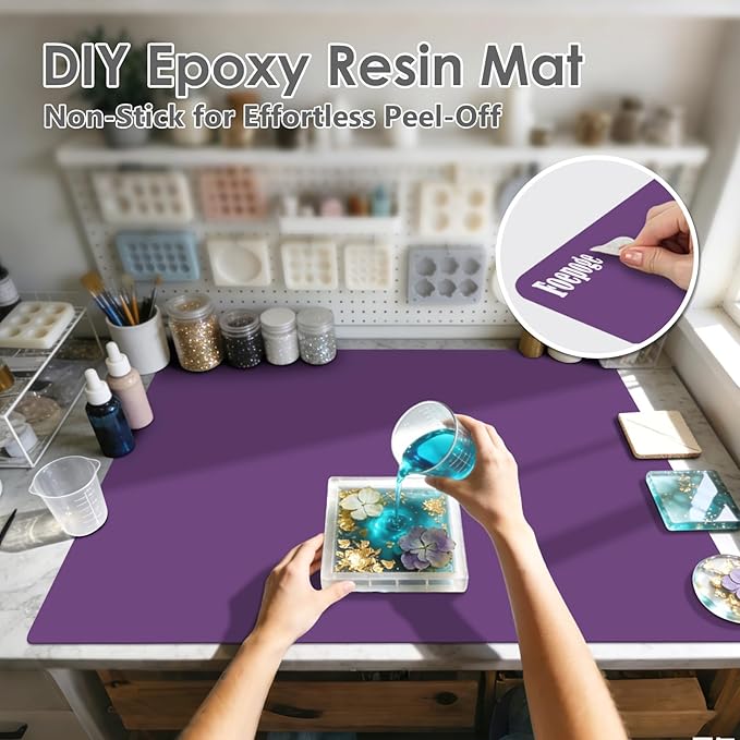 36.2" x 24" Extra Large Silicone Mat for Epoxy Resin, Nonstick Silicon Mats for Crafts Jewelry Casting, Non-Slip Kitchen Table Placemats for Countertop Protector Heat Resistant by Foepoge, Purple