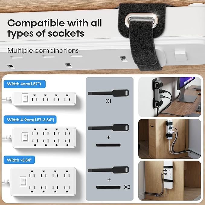 Cable Management Under Desk, 【All Power Strip Compatible】 Enhanced Grip Cord Organizer for Large Cable Bundle, Reusable Wire Clips Hider with Tight and Lock Design, Home Office Essentials,8 Pair