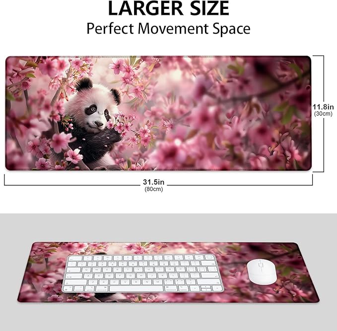 Panda Large Mouse Pad, Gaming Mouse Pad, Non-Slip Rubber Base, Office Accessories, Desk Mat, Animal MousePads for School, Work, Home Decor Gifts 31.5" x 11.8"
