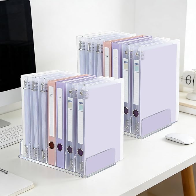 2 Pcs Acrylic Binder Organizer,7 Slots Desktop Binder File Organizer Shelf,Binder Holder for Desk,Workspace Organizers for Office,Home,School