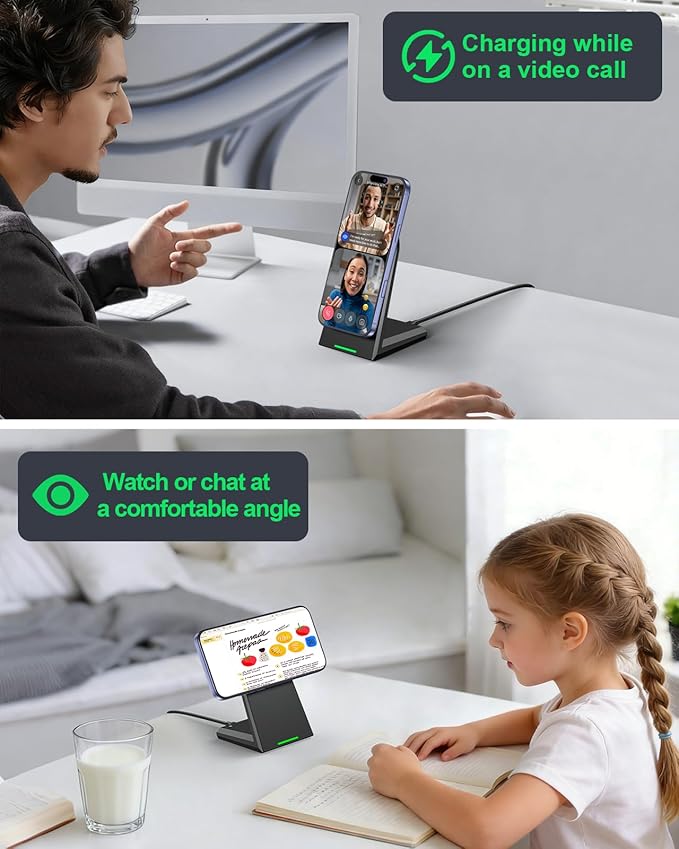 NANAMI 25W Magnetic Wireless Charger Stand, Fast Magnetic Phone Charger, N52 Alignment, 360° Adjustable, Auto-Dim LED, Cooling & Safety Protection for iPhone 17/16/15/14/13/12 & Google Pixel 10 Series